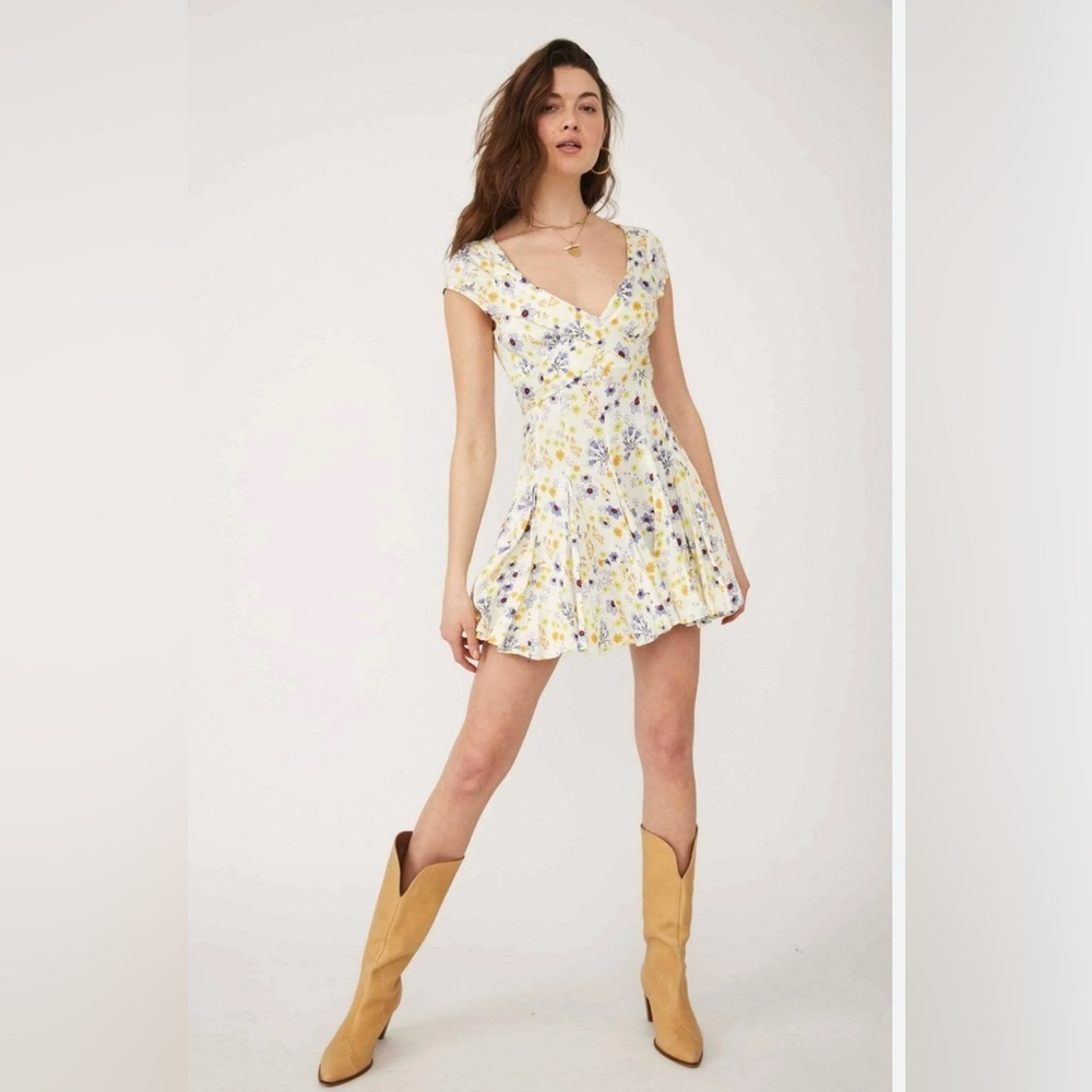 Free People Yellow and Purple Floral Mini Dress